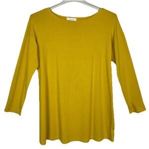 Bryn Walker Bamboo Blend Tunic Top Size S Mustard Gold T Shirt Lagenlook Casual